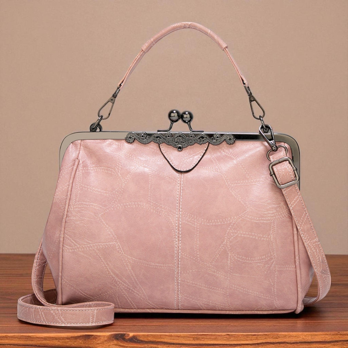 Handväska dam vintage präglad crossbody med justerbar axelrem