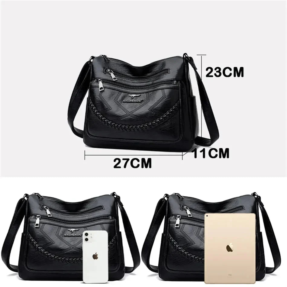 Crossbody väska dam i mjukt läder med justerbar axelrem