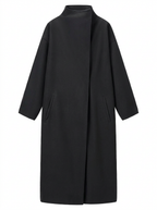 Vinterkappa dam oversized i ullblandning med stående krage, svart