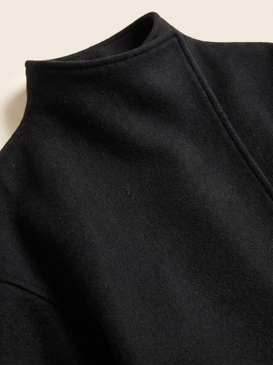 Vinterkappa dam oversized i ullblandning med stående krage, svart