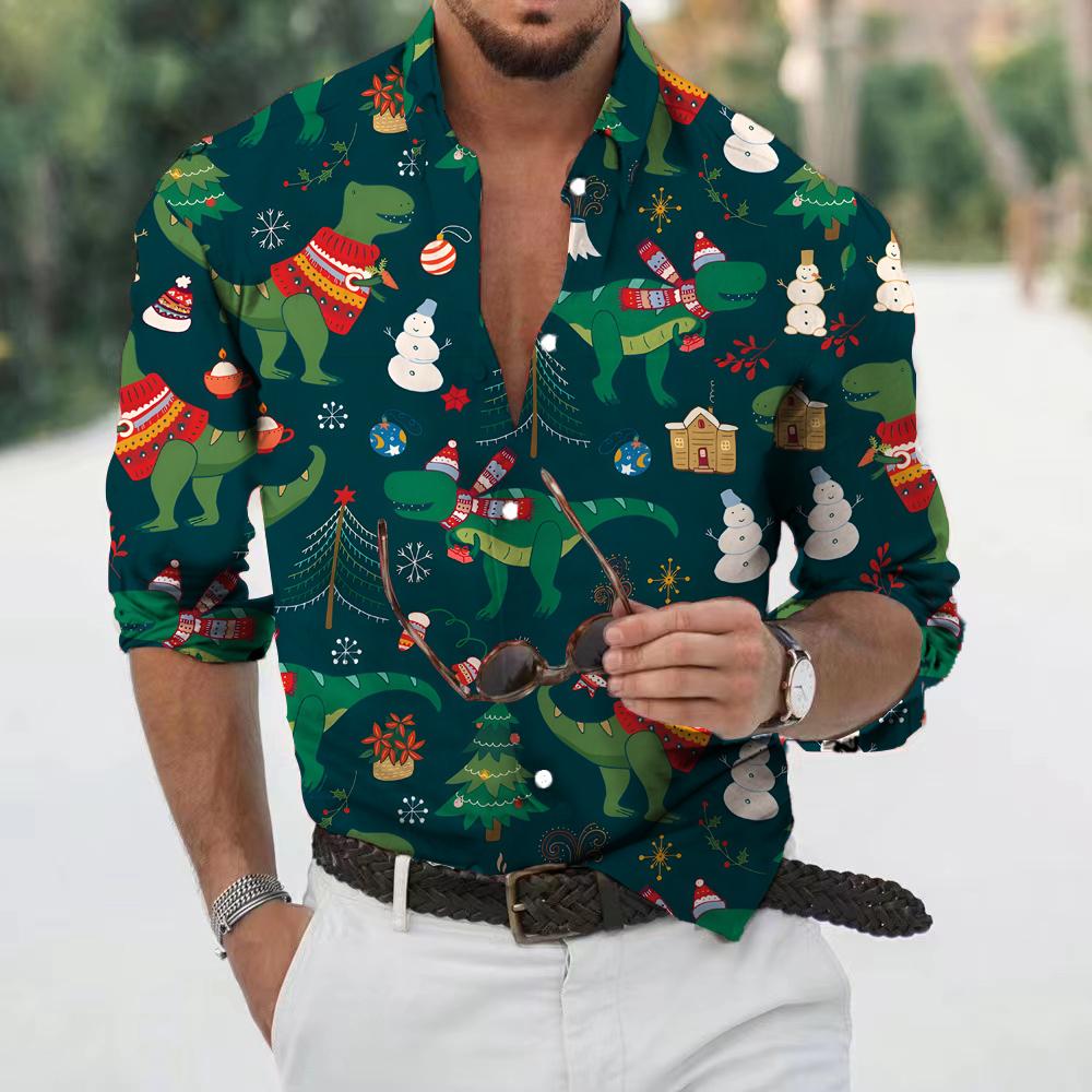 Julskjorta herr långärmad med julmotiv och knäppning framtill