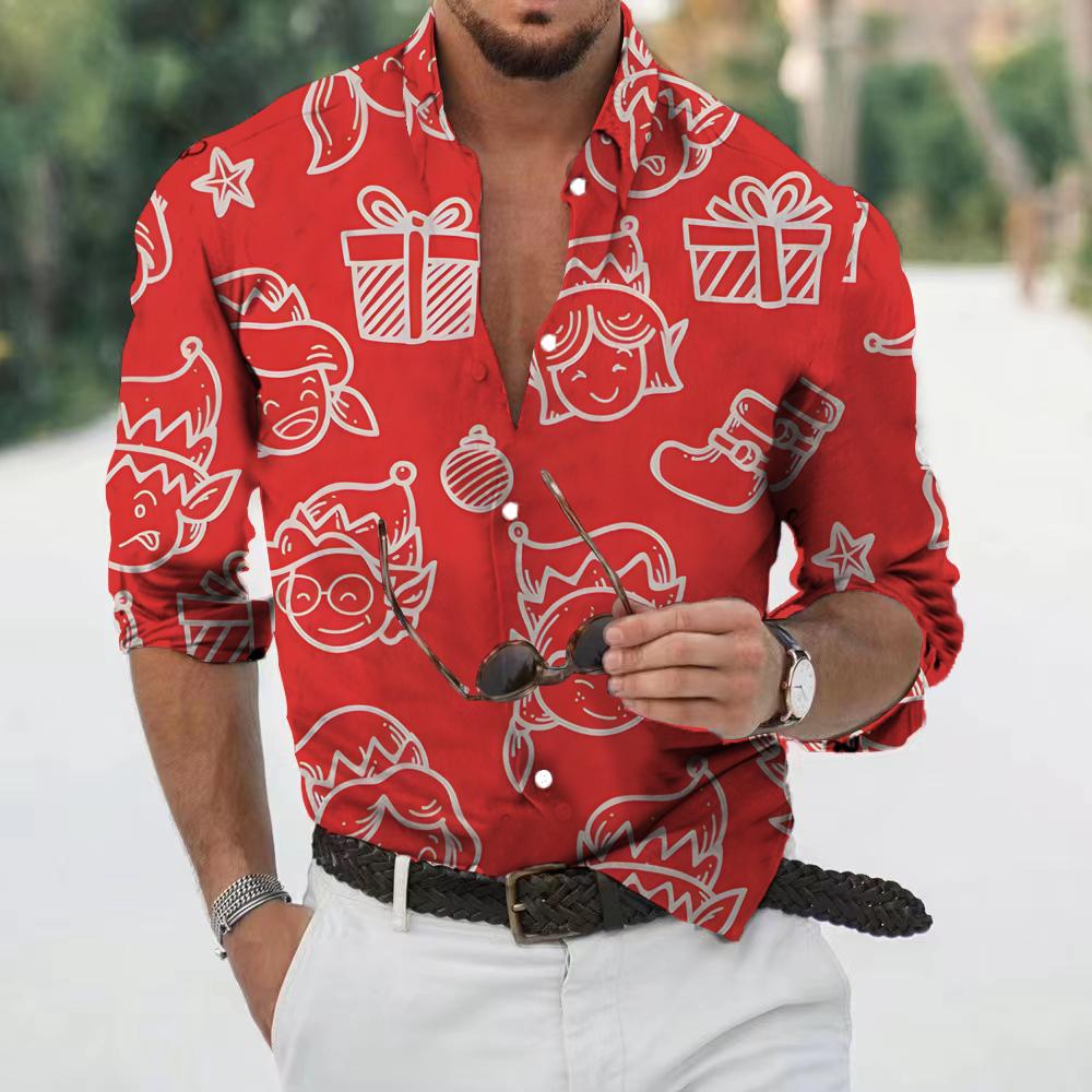 Julskjorta herr långärmad med julmotiv och knäppning framtill