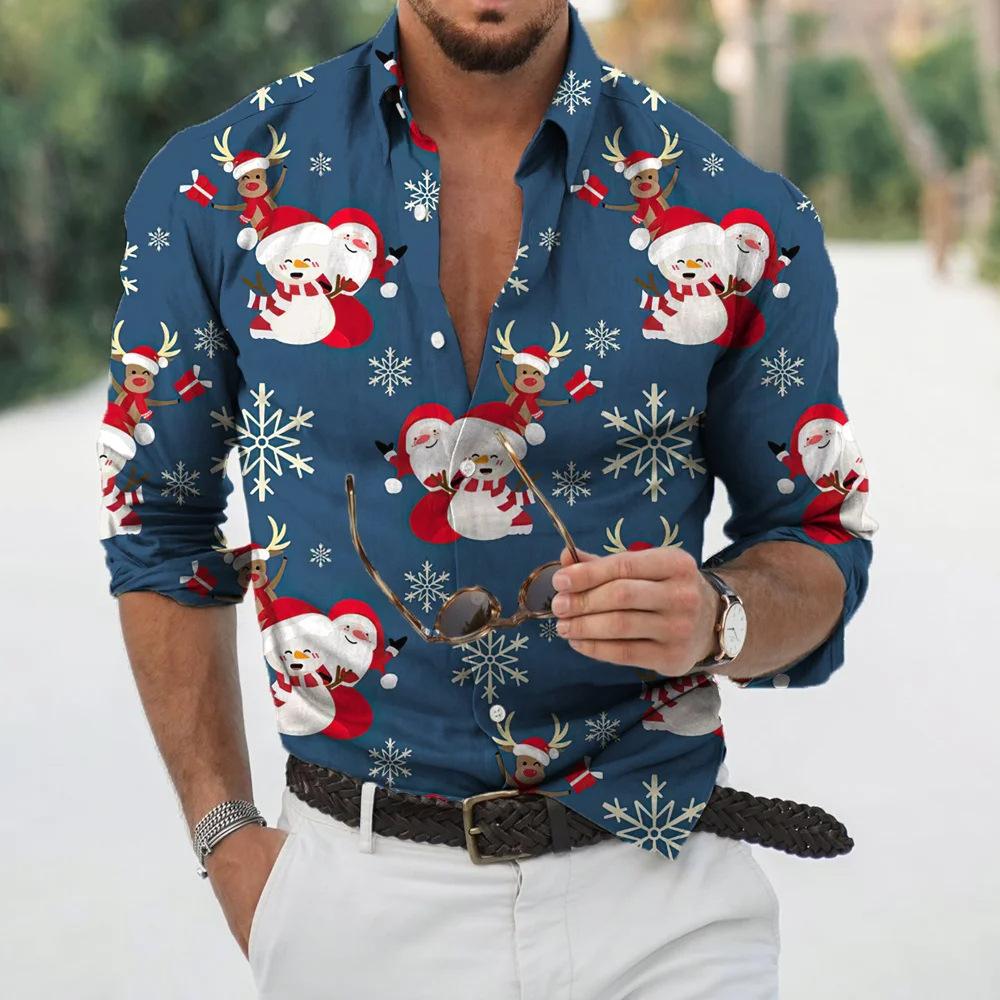 Julskjorta herr långärmad med julmotiv och knäppning framtill
