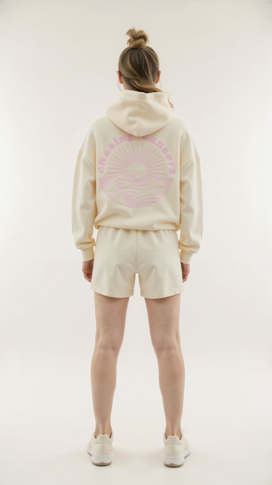 Dam huvtröja med broderad rygg, oversized huva