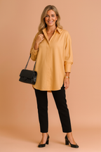Blus dam oversize skjortstil med krage och rak passform
