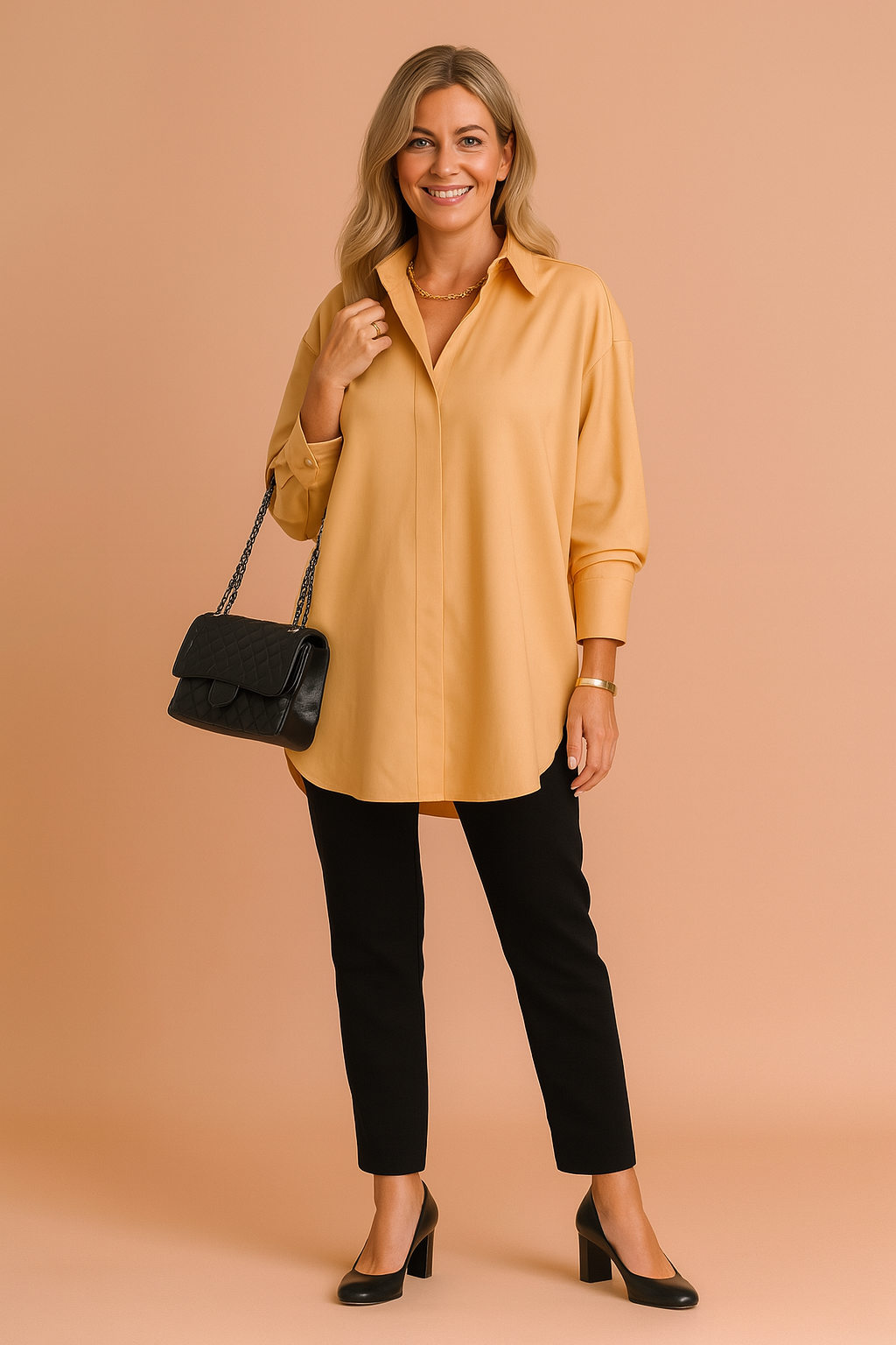 Blus dam oversize skjortstil med krage och rak passform