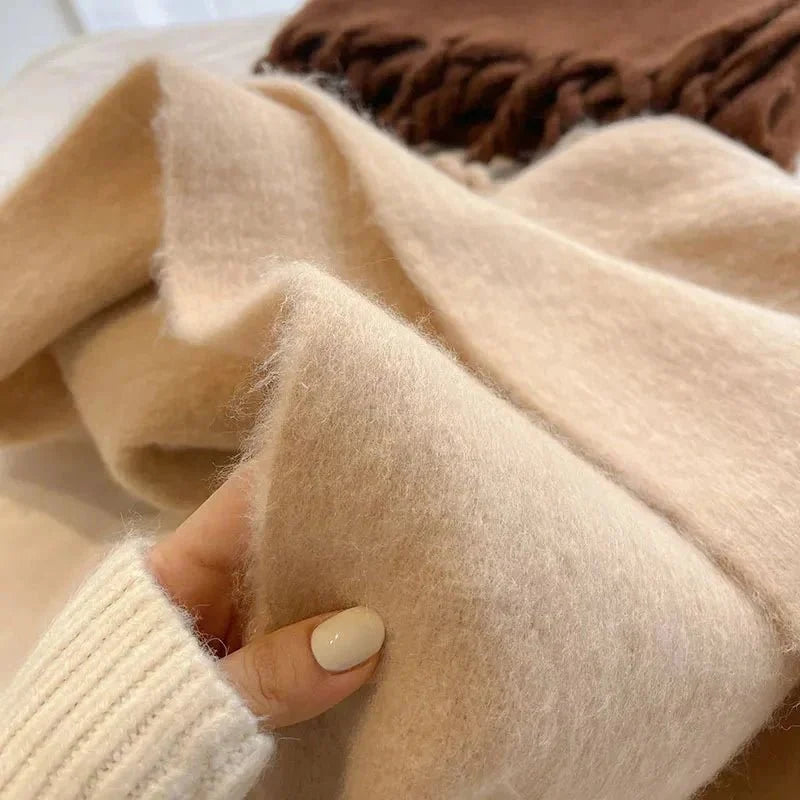 Halsduk dam i mjuk bomullsblandning, varm vinterhalsduk i beige