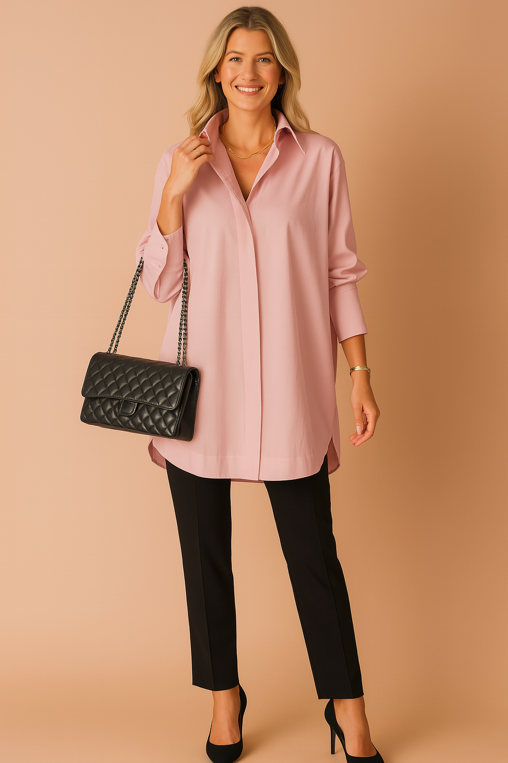 Blus dam oversize skjortstil med krage och rak passform