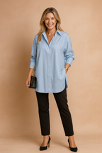 Blus dam oversize skjortstil med krage och rak passform
