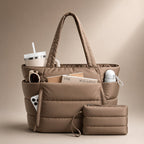 Tote bag dam i puffer-look med stort innerfack och sidofack