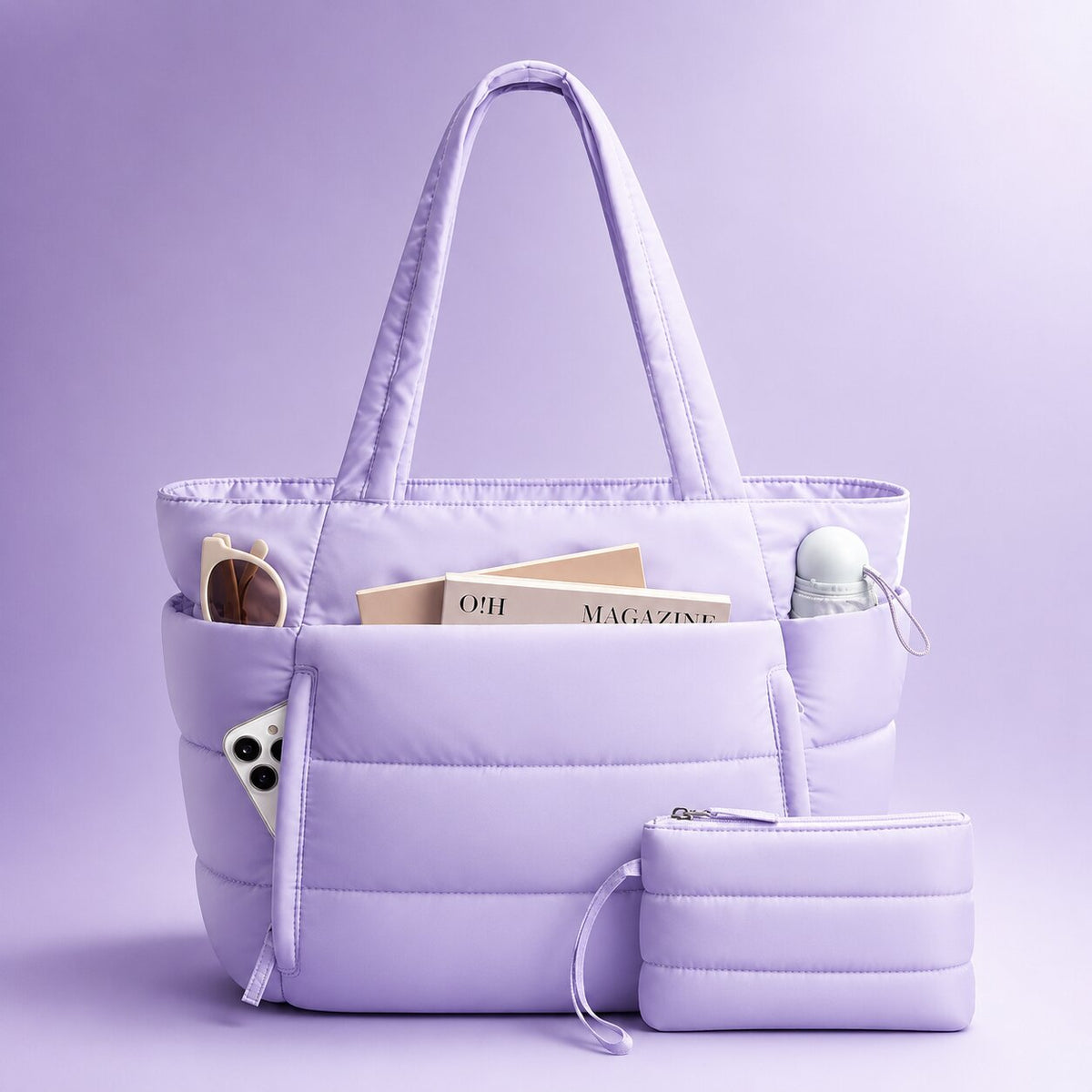 Tote bag dam i puffer-look med stort innerfack och sidofack