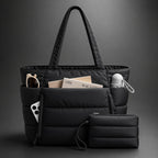 Tote bag dam i puffer-look med stort innerfack och sidofack