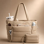 Tote bag dam i puffer-look med stort innerfack och sidofack