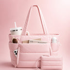 Tote bag dam i puffer-look med stort innerfack och sidofack