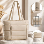 Tote bag dam i puffer-look med stort innerfack och sidofack