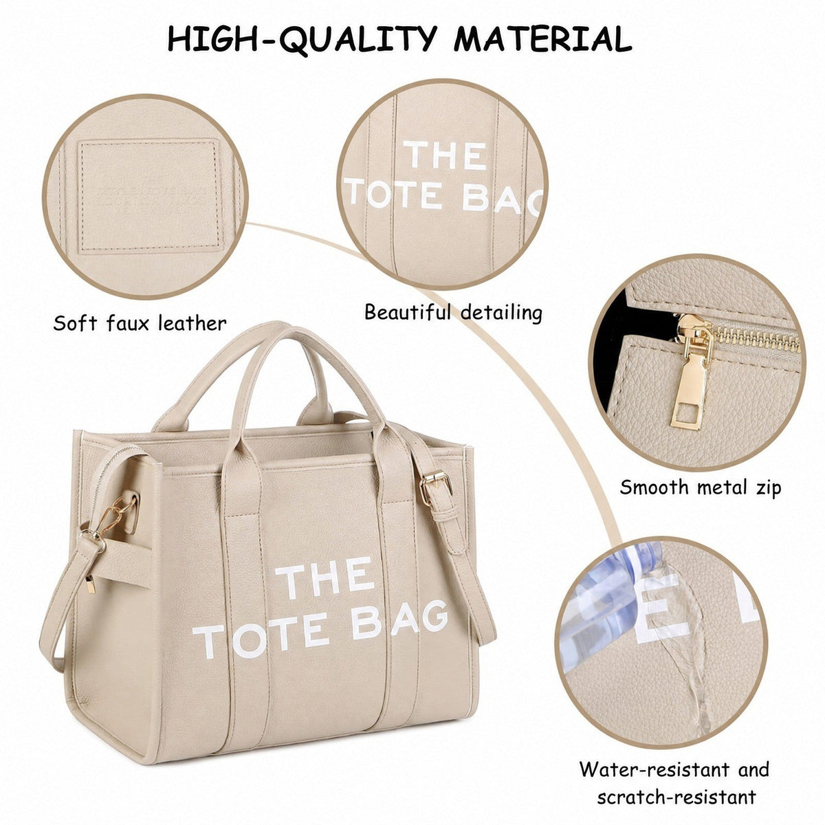 Tote bag dam med innerfack och laptopplats, stor shoppingväska