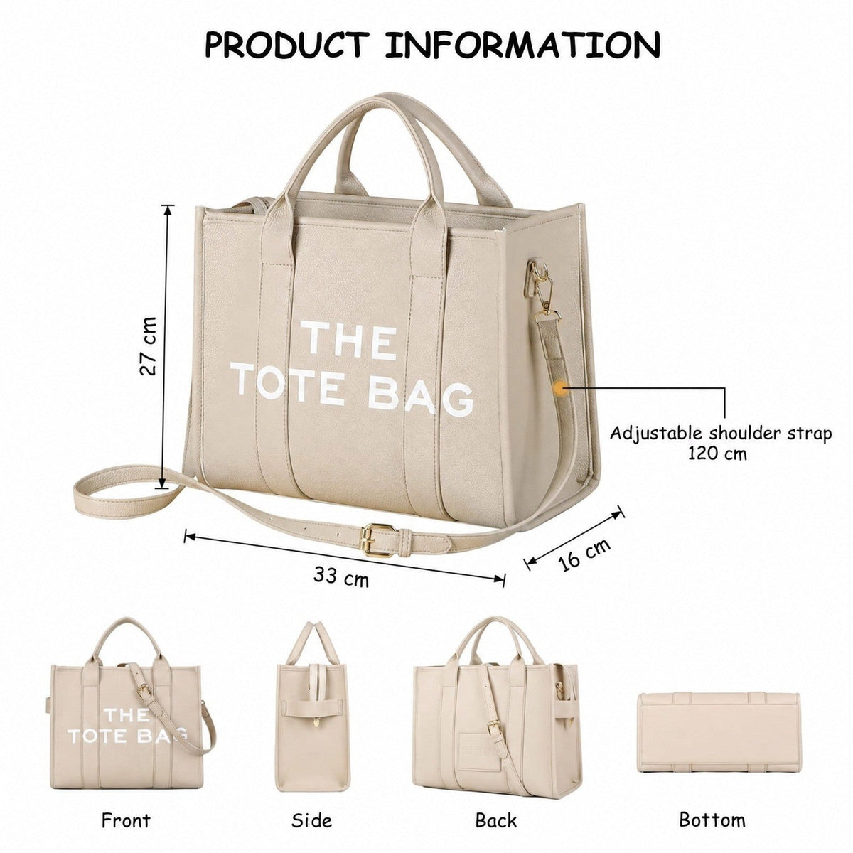 Tote bag dam med innerfack och laptopplats, stor shoppingväska
