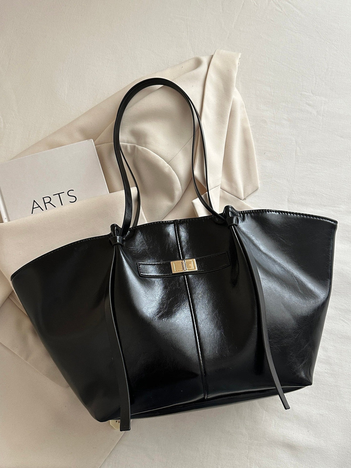 Tote bag dam strukturerad shopper handväska med stort innerfack