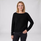 Stickad tröja dam vidhalsad finstickad långärmad