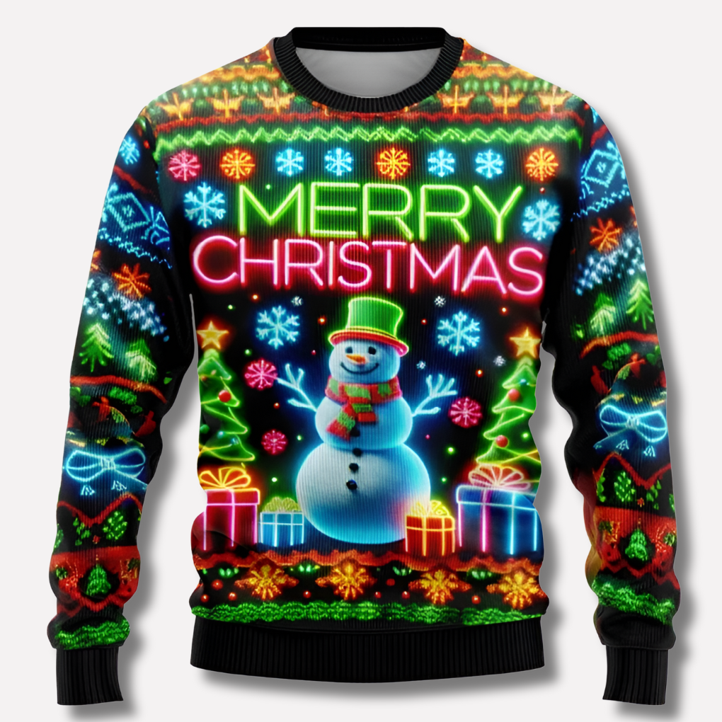 Jultröja unisex med neonfärgad ren och snöflingor, stickad blandning
