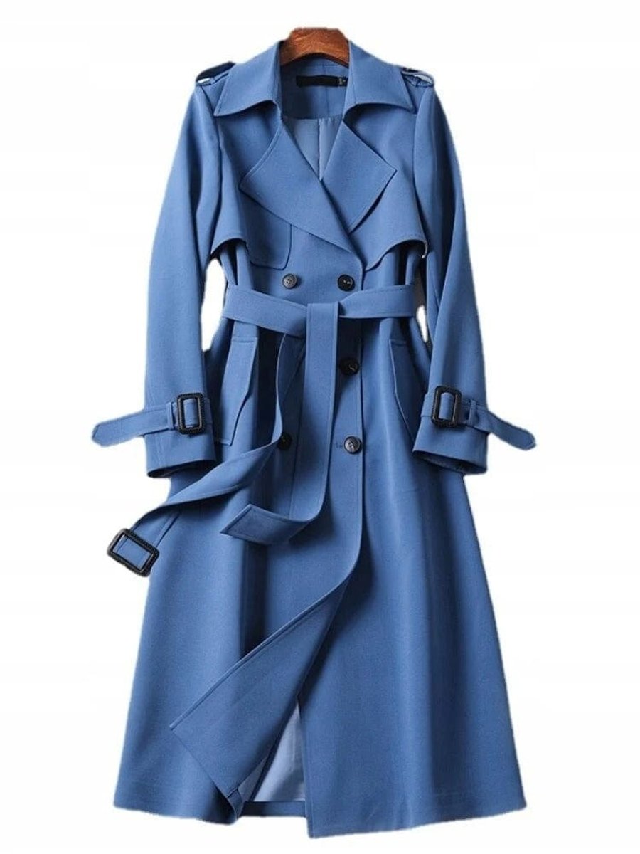 Trenchcoat dam midilängd med dubbelknäppt front och långärmad design