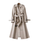 Trenchcoat dam midilängd med dubbelknäppt front och långärmad design
