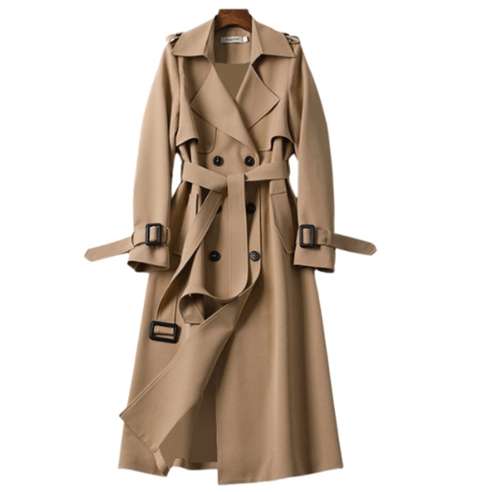 Trenchcoat dam midilängd med dubbelknäppt front och långärmad design