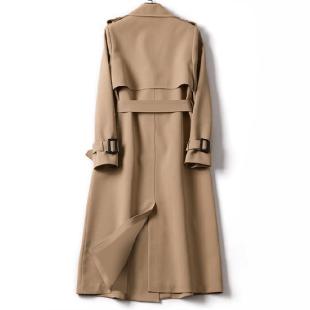 Trenchcoat dam midilängd med dubbelknäppt front och långärmad design